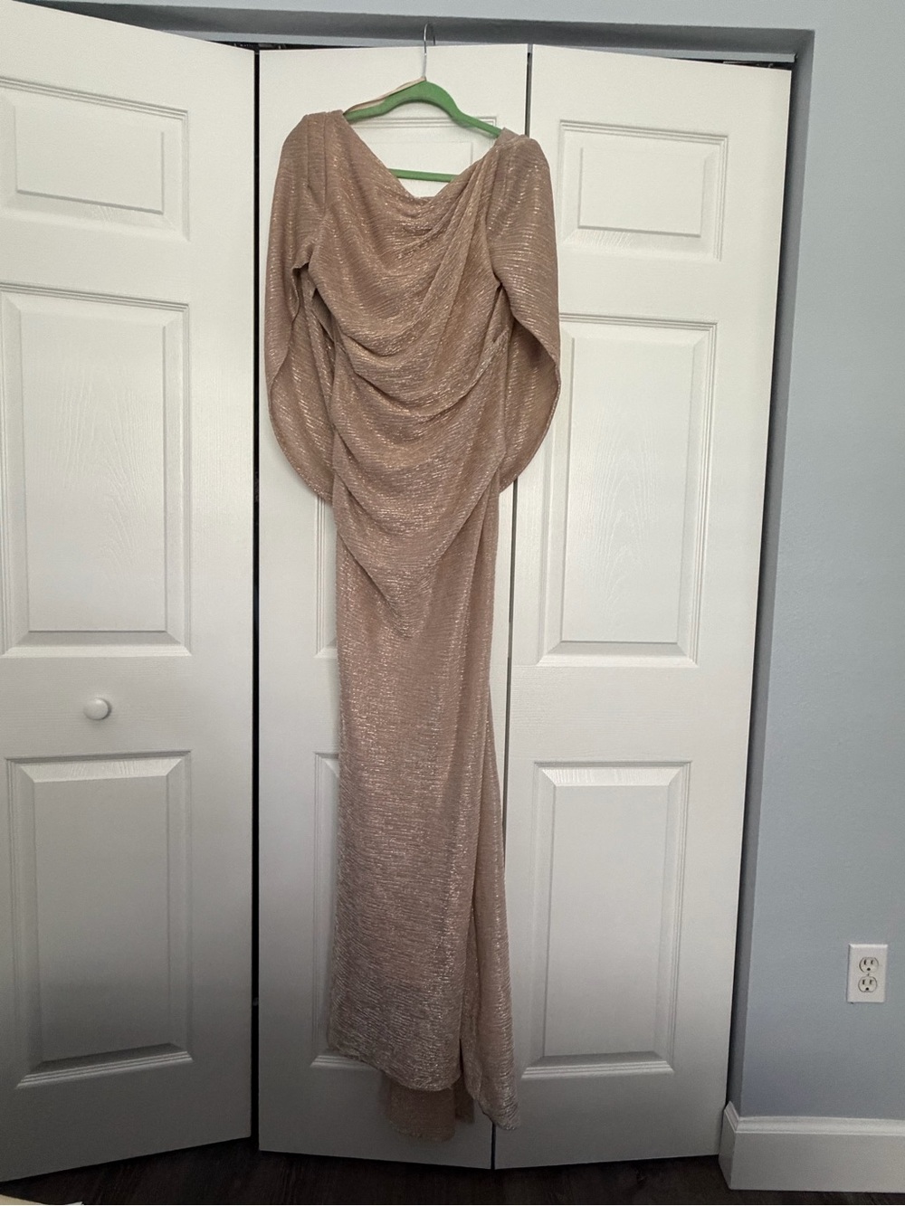 Metallic Taupe Draped Maxi Dress